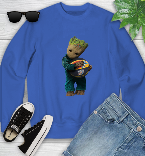 NBA Groot Guardians Of The Galaxy Basketball Sports Oklahoma City Thunder Youth Sweatshirt 8