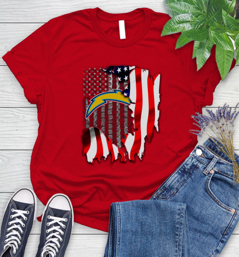 Los Angeles Chargers NFL Football American Flag Women's T-Shirt 13
