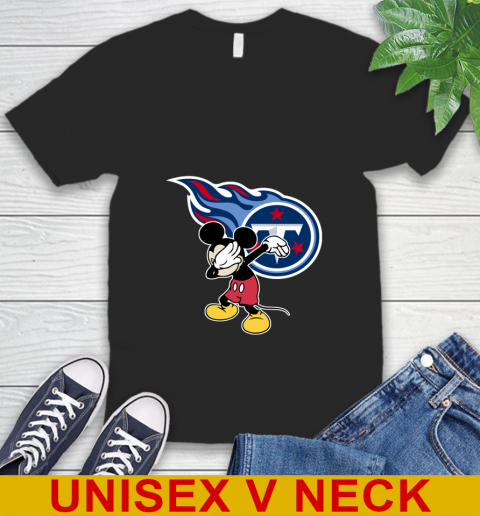 Tennessee Titans NFL Football Dabbing Mickey Disney Sports V-Neck T-Shirt 2