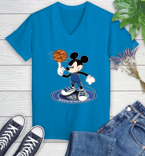 NBA Basketball Dallas Mavericks Cheerful Mickey Disney Shirt Women's V-Neck T-Shirt 6
