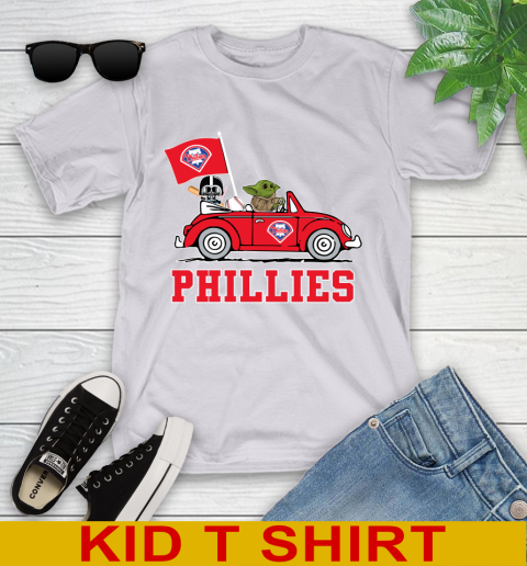 MLB Baseball Philadelphia Phillies Darth Vader Baby Yoda Driving Star Wars Shirt Youth T-Shirt 5