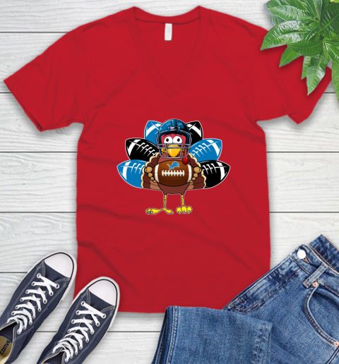Detroit Lions Turkey Thanksgiving Day V-Neck T-Shirt 7