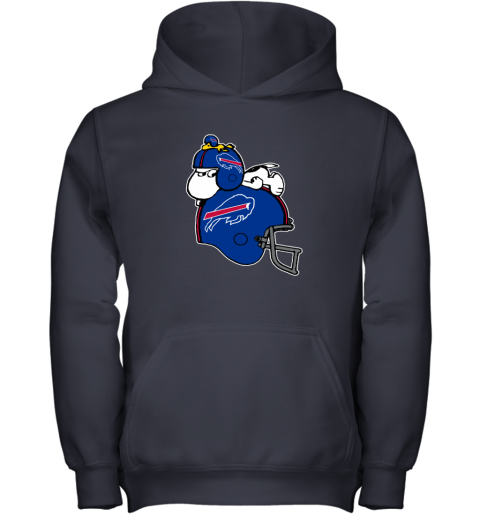 evo7 snoopy and woodstock resting on buffalo bills helmet youth hoodie 43 front navy
