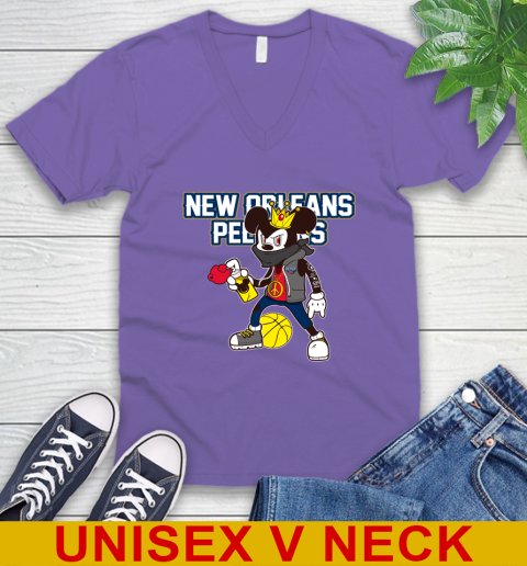 New Orleans Pelicans NBA Basketball Mickey Peace Sign Sports V-Neck T-Shirt 9