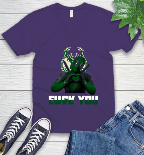 NBA Milwaukee Bucks Deadpool Love You Fuck You Basketball Sports V-Neck T-Shirt 9