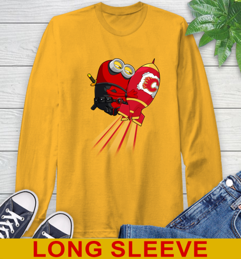 NHL Hockey Calgary Flames Deadpool Minion Marvel Shirt Long Sleeve T-Shirt 2