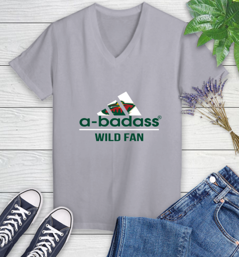 NHL A Badass Minnesota Wild Fan Adidas Hockey Sports Women's V-Neck T-Shirt 4