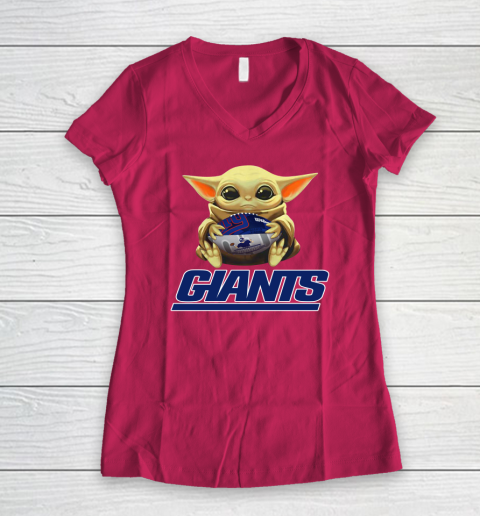 NFL Football New York Giants Baby Yoda Star Wars Women's V-Neck T-Shirt 10