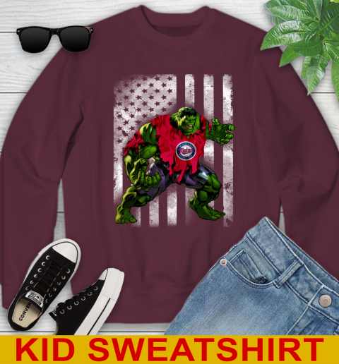 Minnesota Twins Hulk Marvel Avengers MLB Baseball American Flag Youth Sweatshirt 4