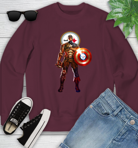 NFL Captain America Marvel Avengers Endgame Football Sports Pittsburgh Steelers Youth Sweatshirt 5