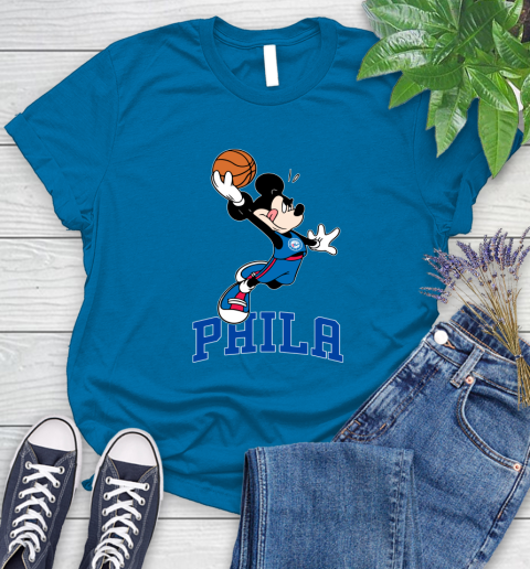 NBA Basketball Philadelphia 76ers Cheerful Mickey Mouse Shirt Women's T-Shirt - Image 9