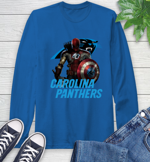 NFL Captain America Thor Spider Man Hawkeye Avengers Endgame Football Carolina Panthers Long Sleeve T-Shirt 9