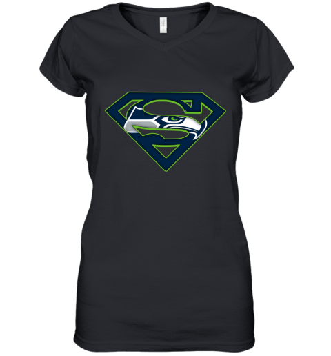 We Are Undefeatable The Seattle Seahawks x Superman NFL Women's V-Neck T-Shirt