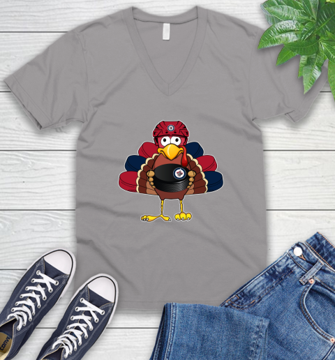 Winnipeg Jets Turkey Thanksgiving Day V-Neck T-Shirt 4