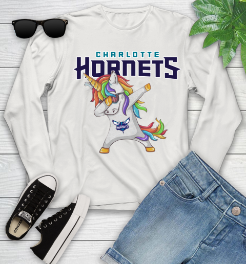 Charlotte Hornets NBA Basketball Funny Unicorn Dabbing Sports Youth Long Sleeve 12