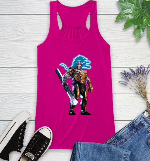 NFL Thanos Gauntlet Avengers Endgame Football Detroit Lions Racerback Tank 8