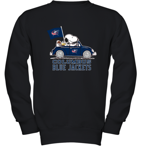 Snoopy And Woodstock Ride The Columbus Blue Jackets Car NHL Youth Sweatshirt