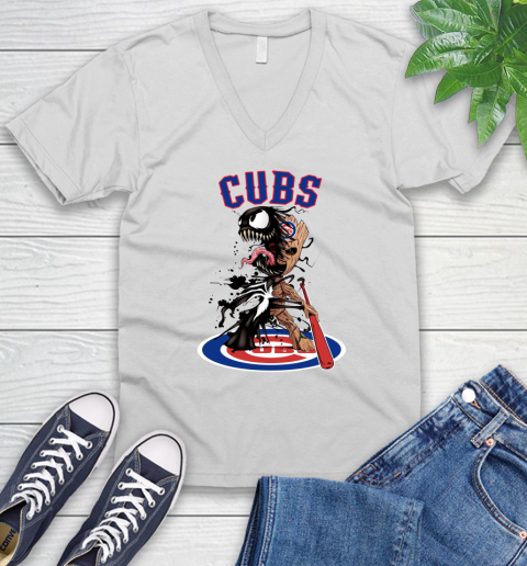 MLB Chicago Cubs Baseball Venom Groot Guardians Of The Galaxy V-Neck T-Shirt