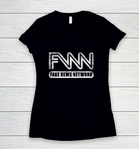 FNN Logo Fake News Network Funny T Shirt Political Joke Women's V-Neck T-Shirt