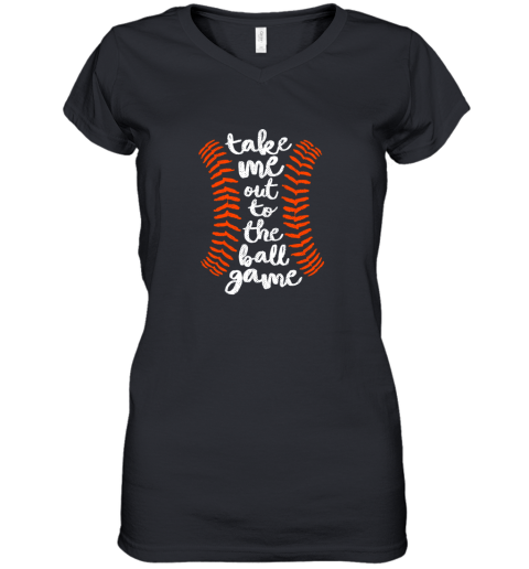 Take Me Out Ball Game Shirt Baseball Song Orange Black Blue Women's V-Neck T-Shirt