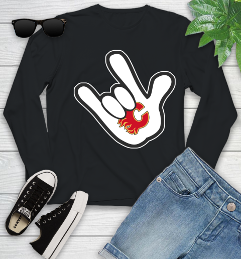Calgary Flames NHL Hockey Mickey Rock Hand Disney Youth Long Sleeve 2