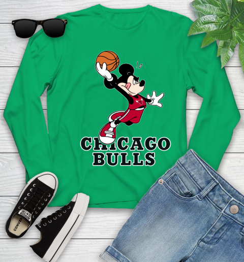 NBA Basketball Chicago Bulls Cheerful Mickey Mouse Shirt Youth Long Sleeve 6