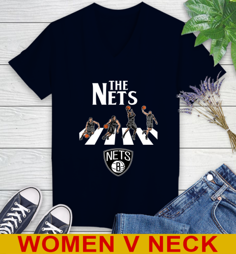 NBA Basketball Brooklyn Nets The Beatles Rock Band Shirt Women's V-Neck T-Shirt 2