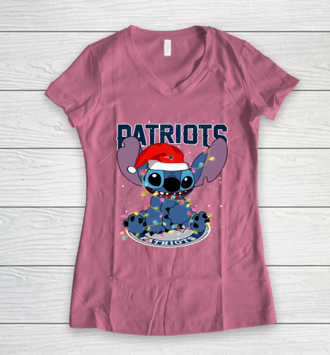 New England Patriots NFL Football noel stitch Christmas Women's V-Neck T-Shirt 7