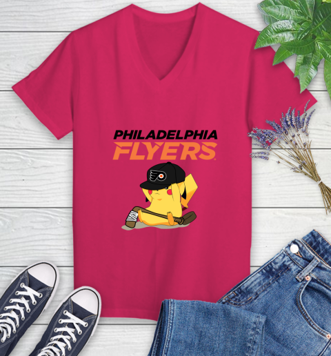 NHL Pikachu Hockey Sports Philadelphia Flyers Women's V-Neck T-Shirt 9