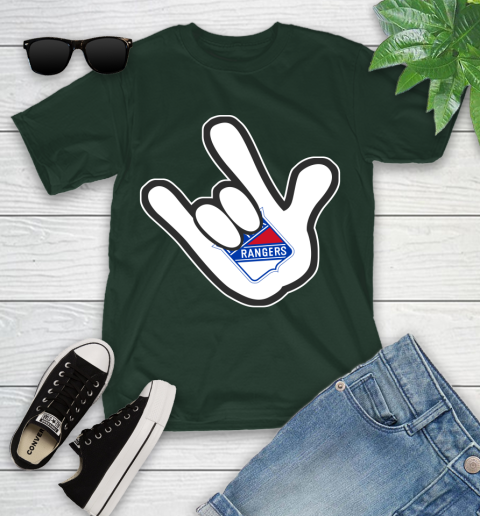 New York Rangers NHL Hockey Mickey Rock Hand Disney Youth T-Shirt 5