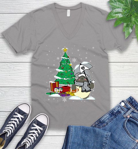 Oakland Raiders NFL Football Cute Tonari No Totoro Christmas Sports V-Neck T-Shirt 3