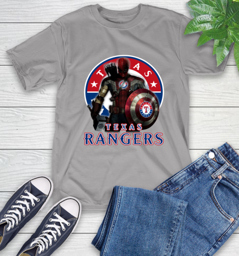 MLB Captain America Thor Spider Man Hawkeye Avengers Endgame Baseball Texas Rangers T-Shirt 6