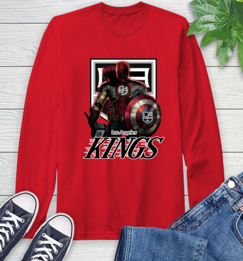 NHL Captain America Thor Spider Man Hawkeye Avengers Endgame Hockey Los Angeles Kings Long Sleeve T-Shirt 10