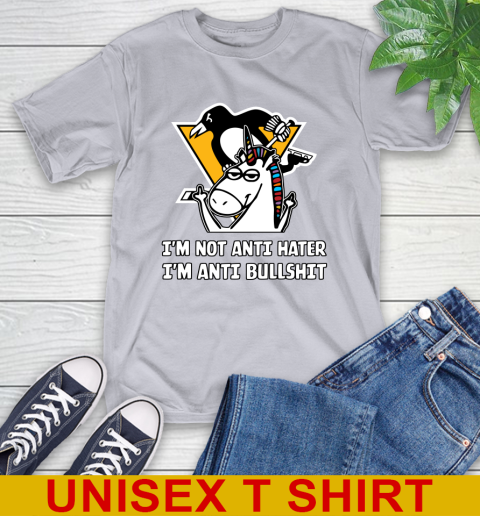 Pittsburgh Penguins NHL Hockey Unicorn I'm Not Anti Hater I'm Anti Bullshit T-Shirt 6