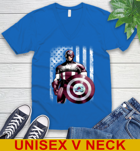 Colorado Avalanche NHL Hockey Captain America Marvel Avengers American Flag Shirt V-Neck T-Shirt 5
