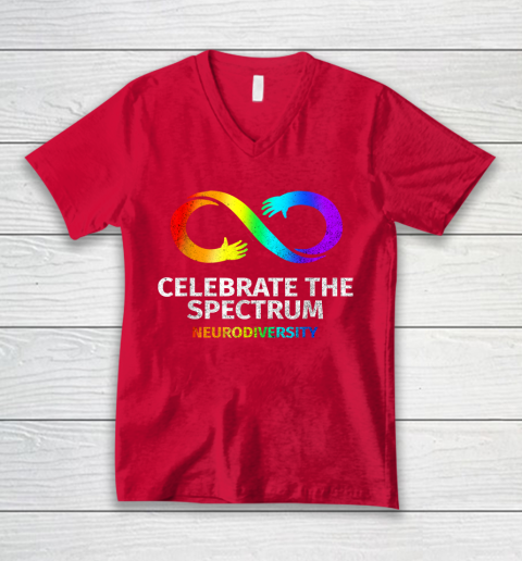 Neurodiversity Celebrate Spectrum Infinity Autism Awareness V-Neck T-Shirt 6
