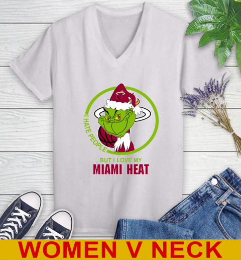 Miami Heat NBA Christmas Grinch I Hate People But I Love My Favorite Basketball Team Women's V-Neck T-Shirt