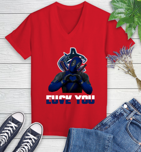 NHL Vancouver Canucks Deadpool Love You Fuck You Hockey Sports Women's V-Neck T-Shirt 11