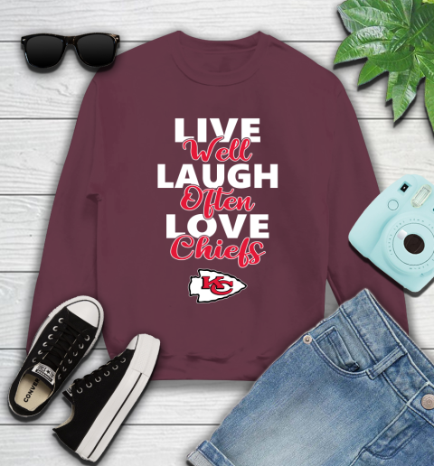 NFL Football Kansas City Chiefs Live Well Laugh Often Love Shirt Youth Sweatshirt 3