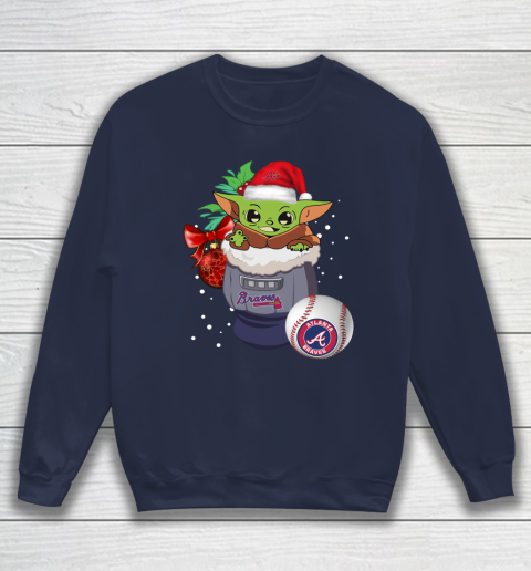Atlanta Braves Christmas Baby Yoda Star Wars Funny Happy MLB Sweatshirt 3