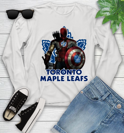 NHL Captain America Thor Spider Man Hawkeye Avengers Endgame Hockey Toronto Maple Leafs Youth Long Sleeve