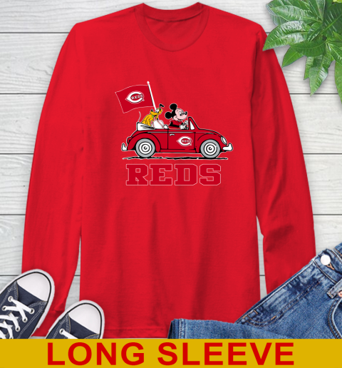 MLB Baseball Cincinnati Reds Pluto Mickey Driving Disney Shirt Long Sleeve T-Shirt 10