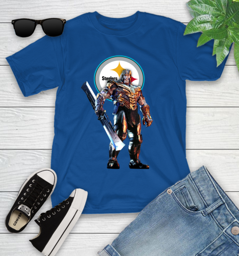 NFL Thanos Gauntlet Avengers Endgame Football Pittsburgh Steelers Youth T-Shirt 9
