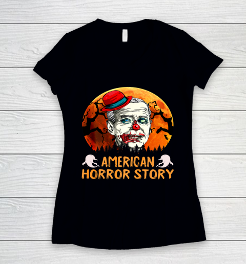Joe Biden Horror American Clown Story Halloween Anti Biden Women's V-Neck T-Shirt