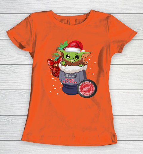 Detroit Red Wings Christmas Baby Yoda Star Wars Funny Happy NHL Women's T-Shirt 5