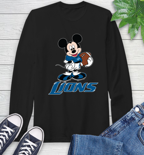 NFL Football Detroit Lions Cheerful Mickey Mouse Shirt Long Sleeve T-Shirt