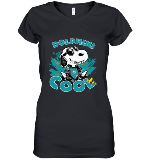 Miami Dolphins Snoopy Joe Cool We're Awesome Shirts Women's V-Neck T-Shirt