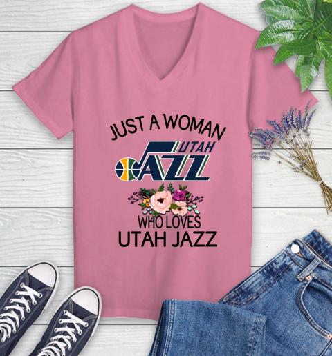 NBA Just A Woman Who Loves Utah Jazz Basketball Sports Women's V-Neck T-Shirt 8