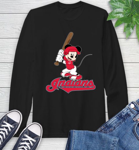MLB Baseball Cleveland Indians Cheerful Mickey Mouse Shirt Long Sleeve T-Shirt