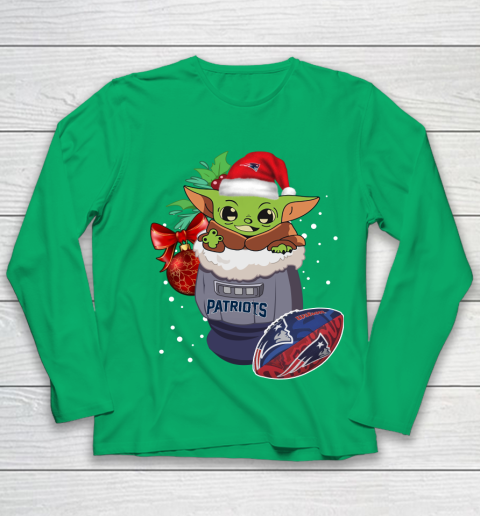 New England Patriots Christmas Baby Yoda Star Wars Funny Happy NFL Youth Long Sleeve 6